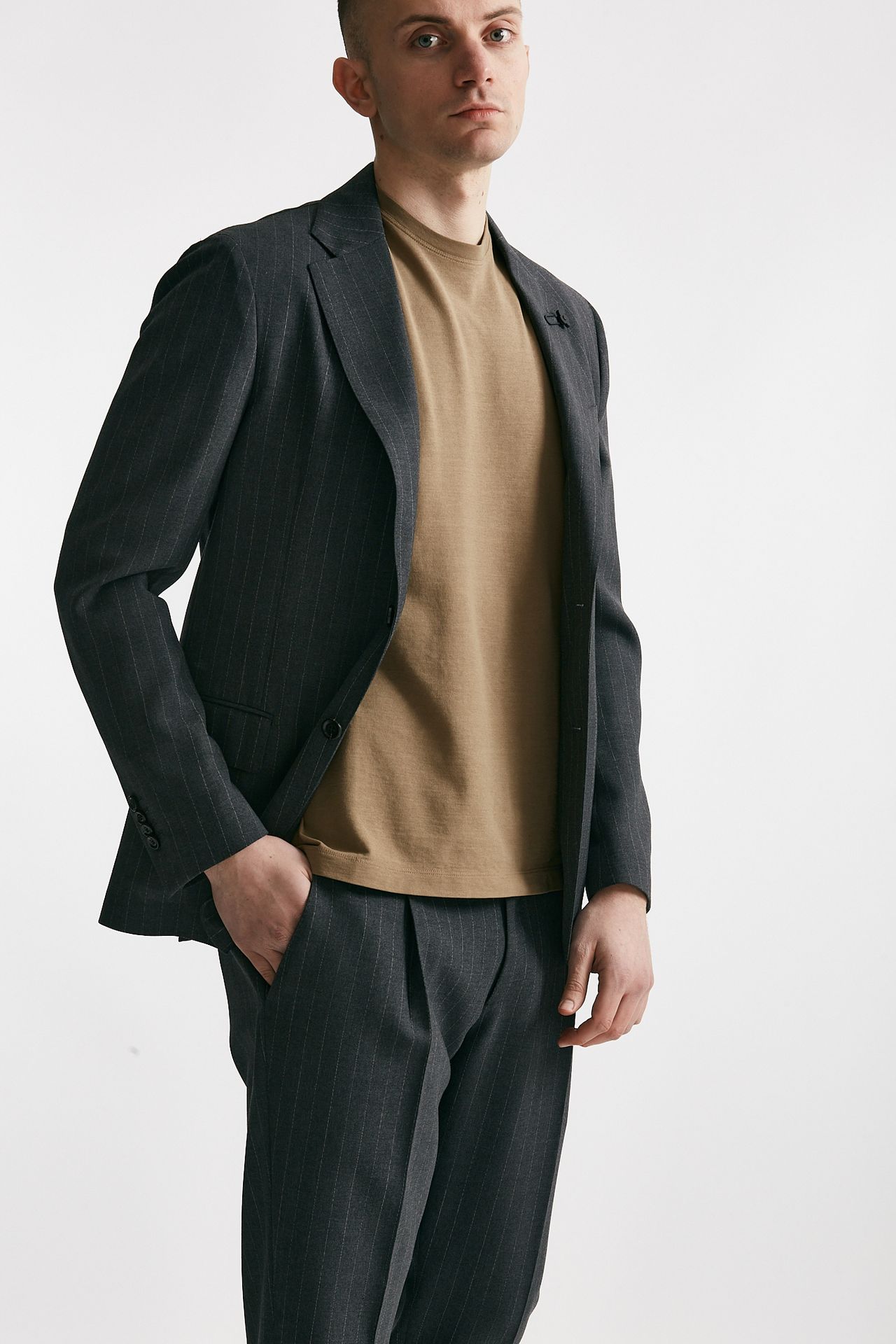 abito monopetto gessato in lana grigio uomo Lardini - 4