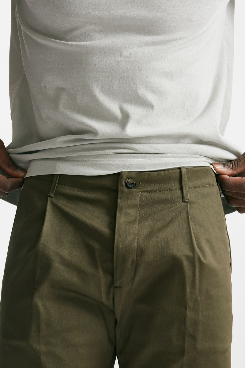 pantalone fold 2 pinces in cotone verde uomo Nine in the morning - 5