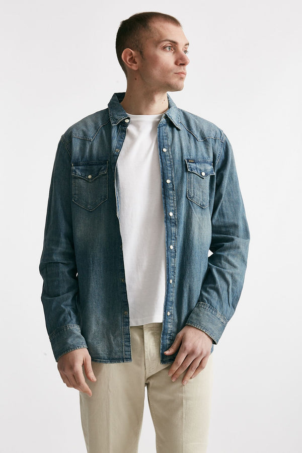 camicia in cotone denim chiaro uomo Polo ralph lauren