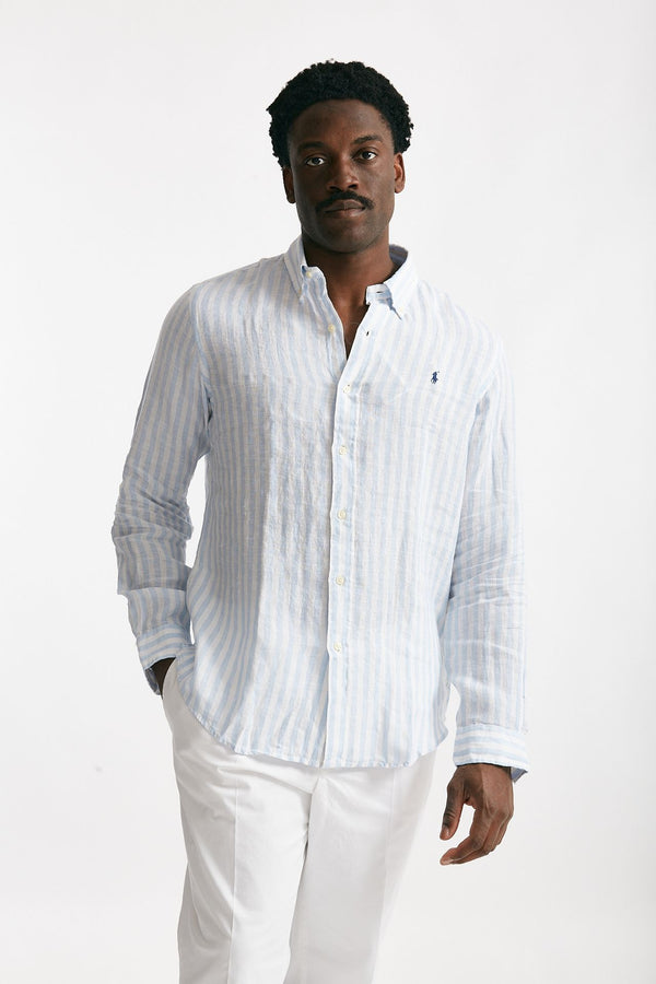 camicia in lino rigato bianco e azzurro donna Polo ralph lauren