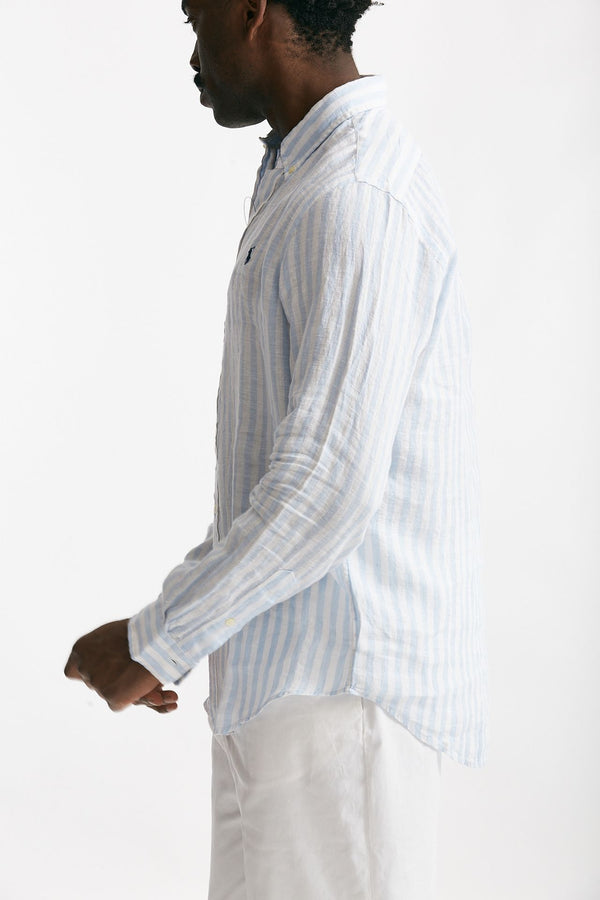 camicia in lino rigato bianco e azzurro donna Polo ralph lauren