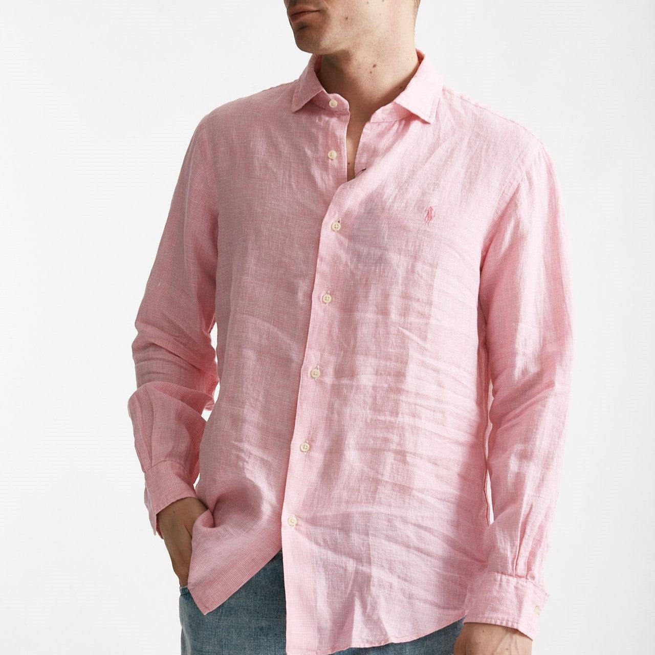 camicia in lino rosa micro fantasia uomo Polo ralph lauren - 6