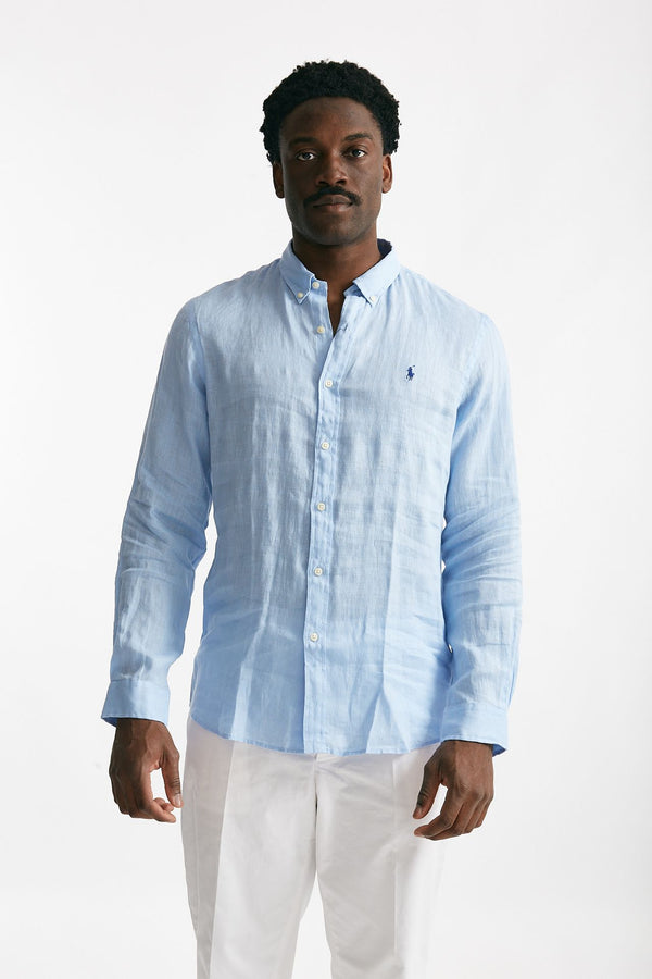 camicia in lino azzurro uomo Polo ralph lauren