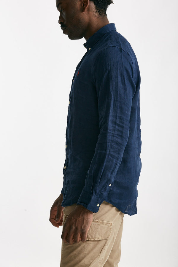 camicia in lino blu uomo Polo ralph lauren