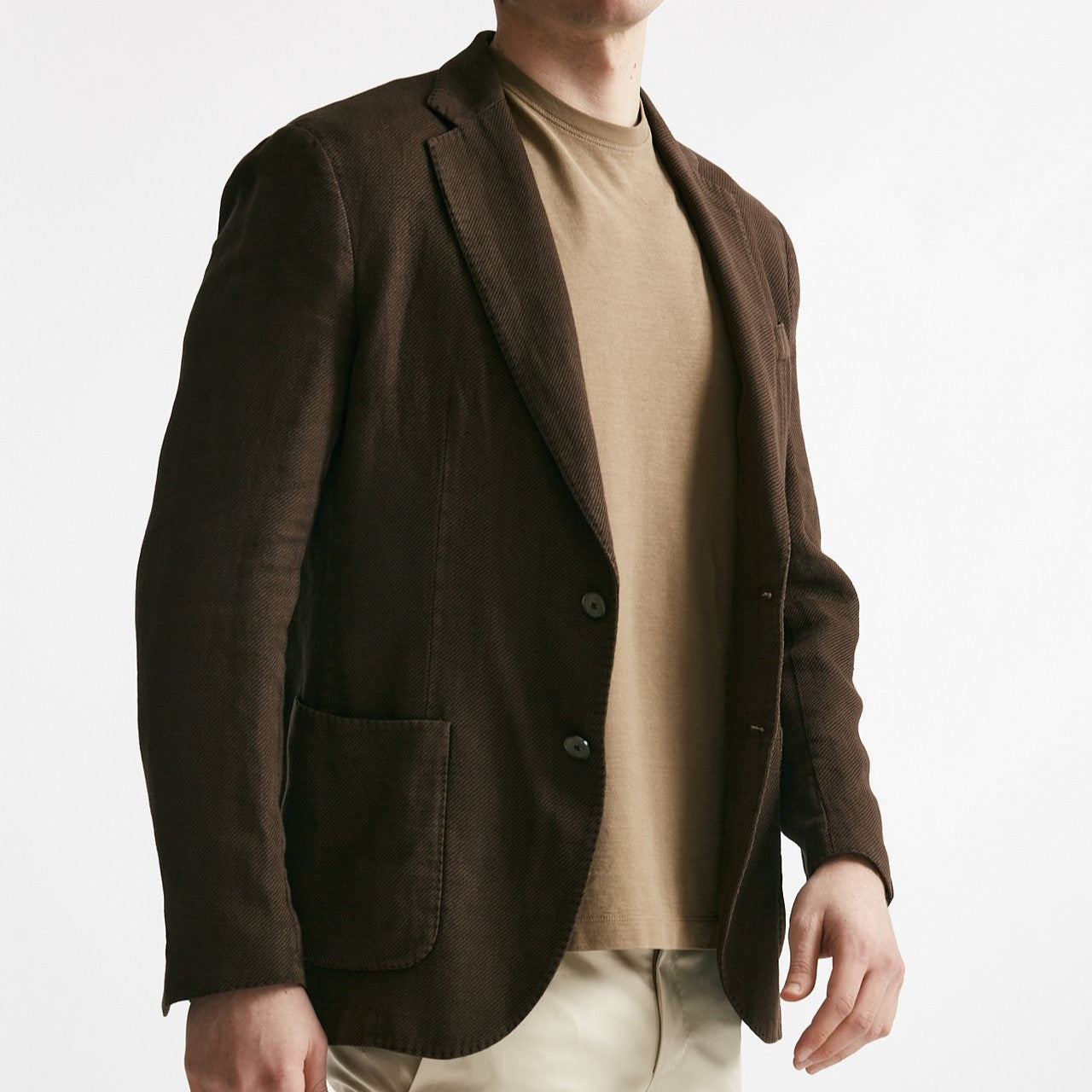 giacca monopetto marrone cotone lino e ramie uomo Santaniello - 8