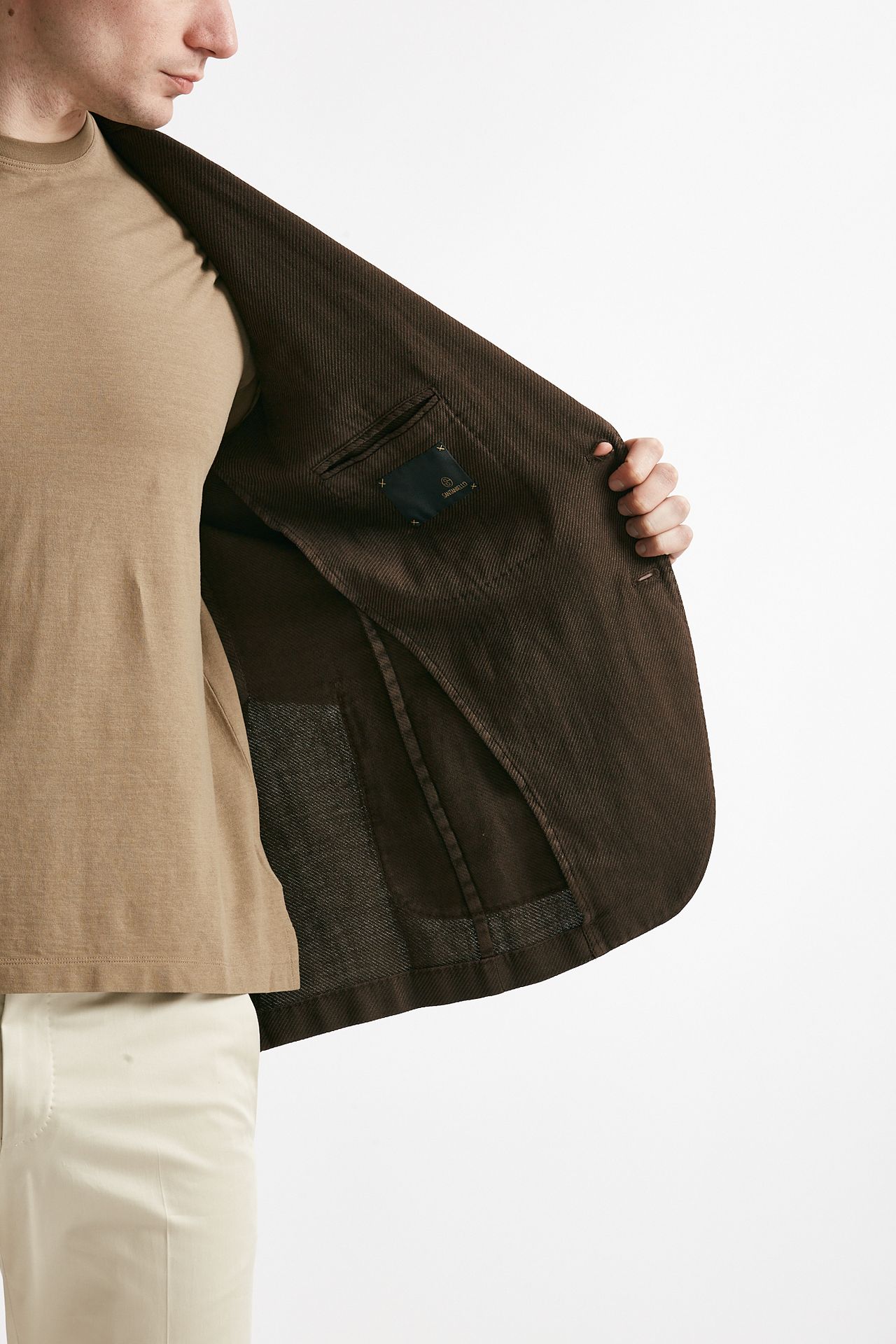 giacca monopetto marrone cotone lino e ramie uomo Santaniello - 5