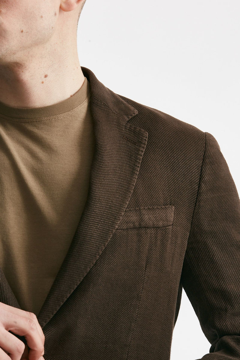 giacca monopetto marrone cotone lino e ramie uomo Santaniello - 7