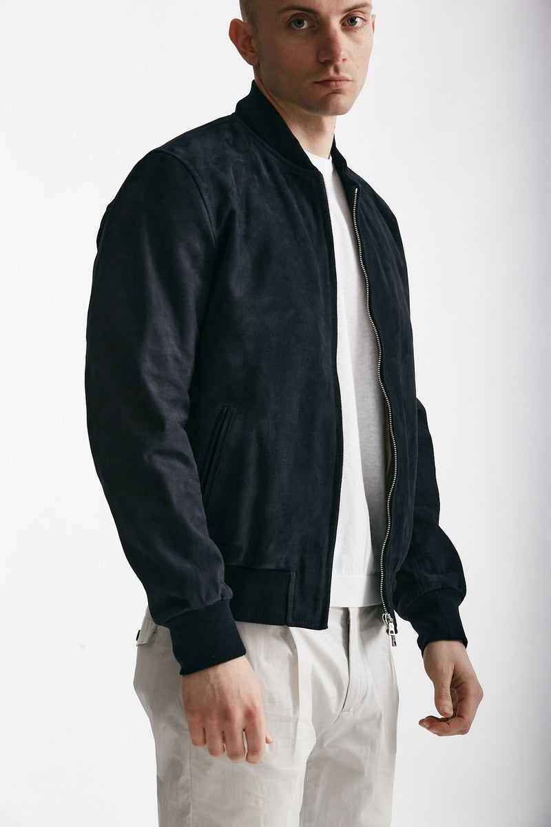 bomber emanuele in camoscio blu uomo Stewart - 4