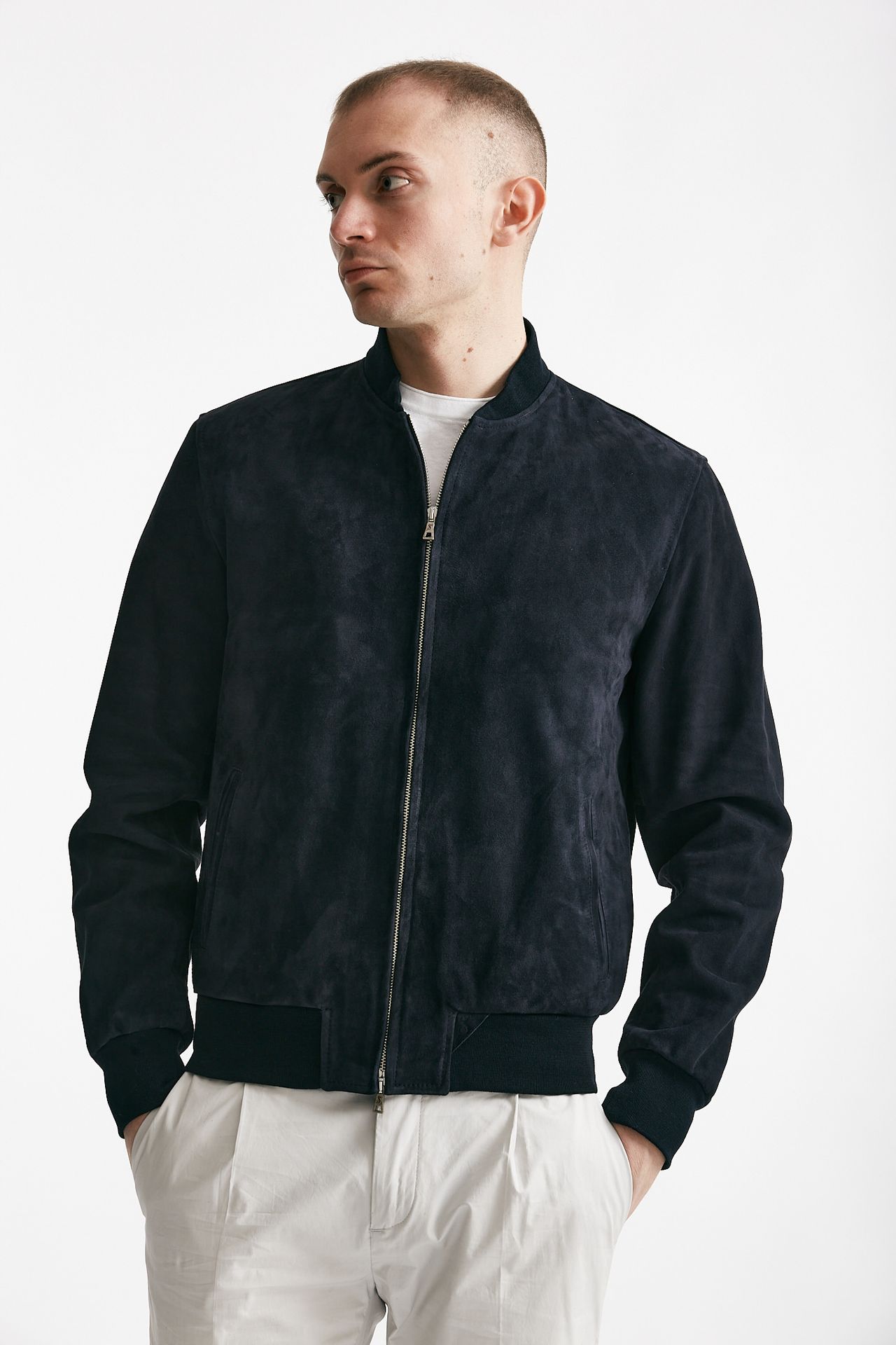 bomber emanuele in camoscio blu uomo Stewart - 6