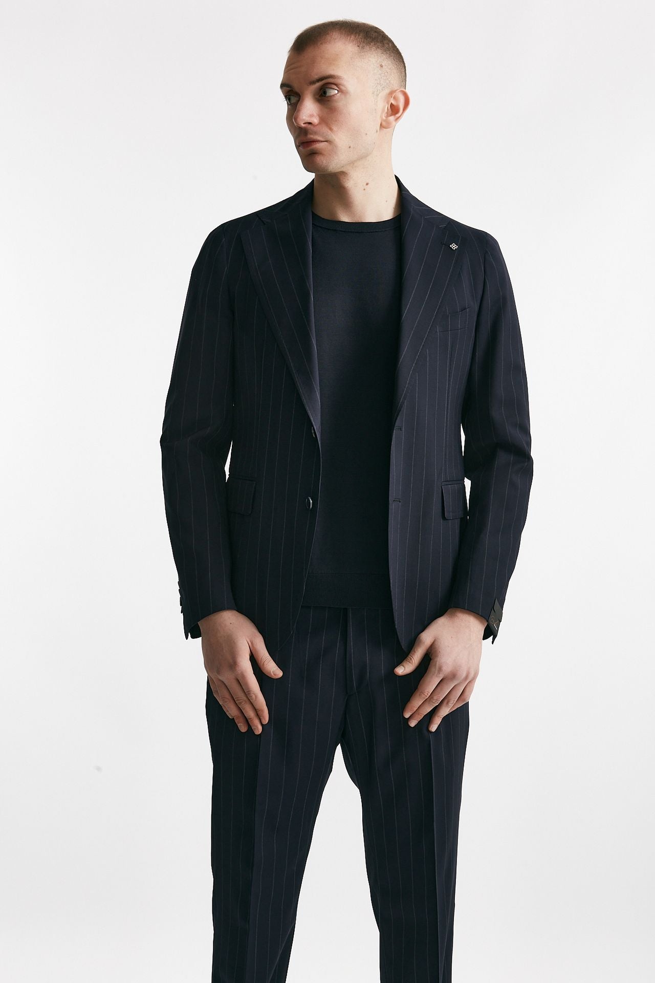 abito monopetto pino lerario gessato blu uomo Tagliatore - 1