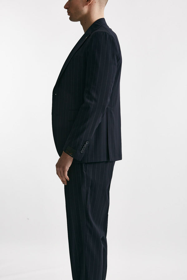 abito monopetto pino lerario gessato blu uomo Tagliatore