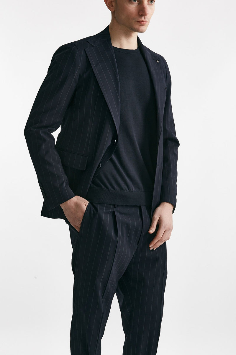 abito monopetto pino lerario gessato blu uomo Tagliatore - 4