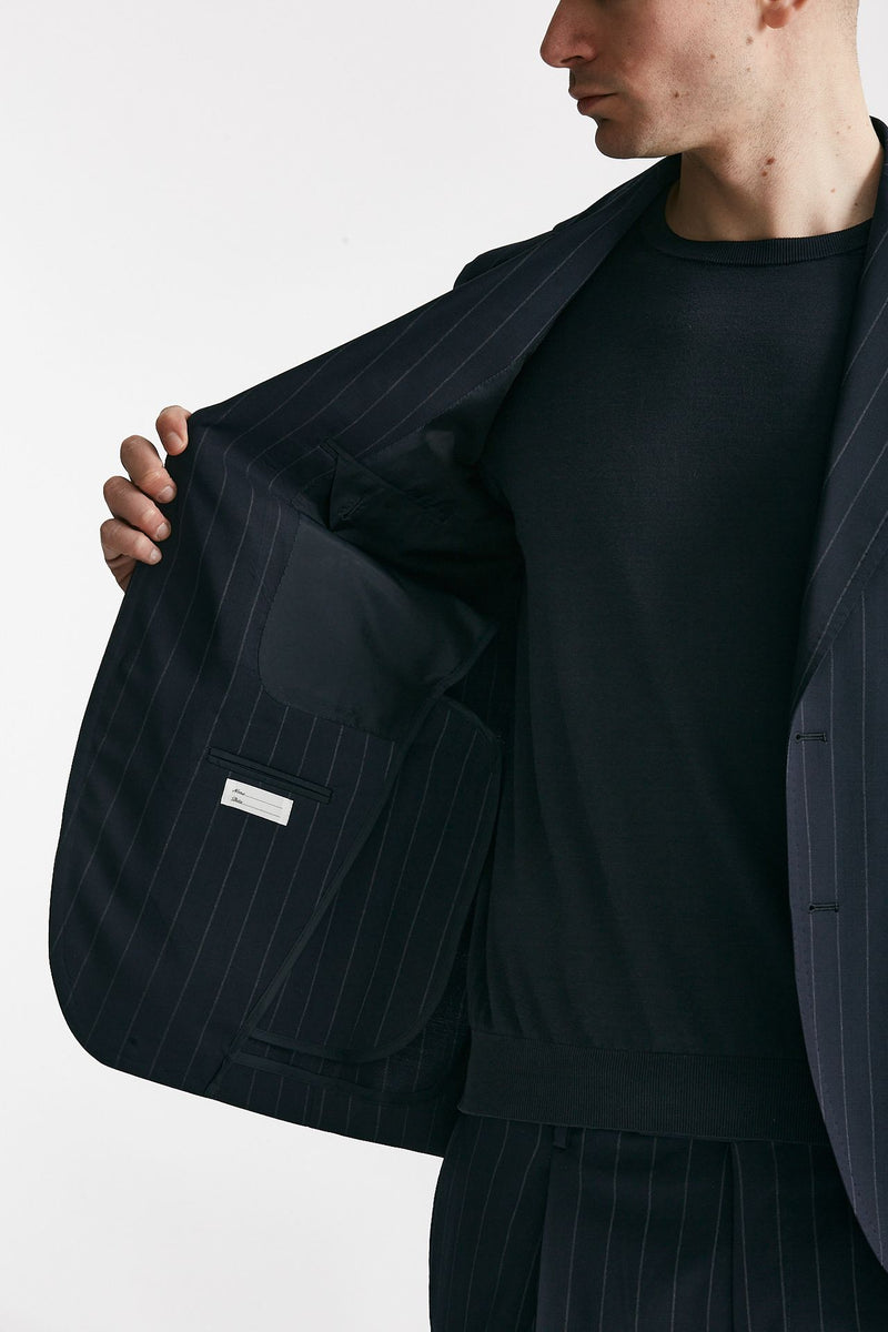 abito monopetto pino lerario gessato blu uomo Tagliatore - 5