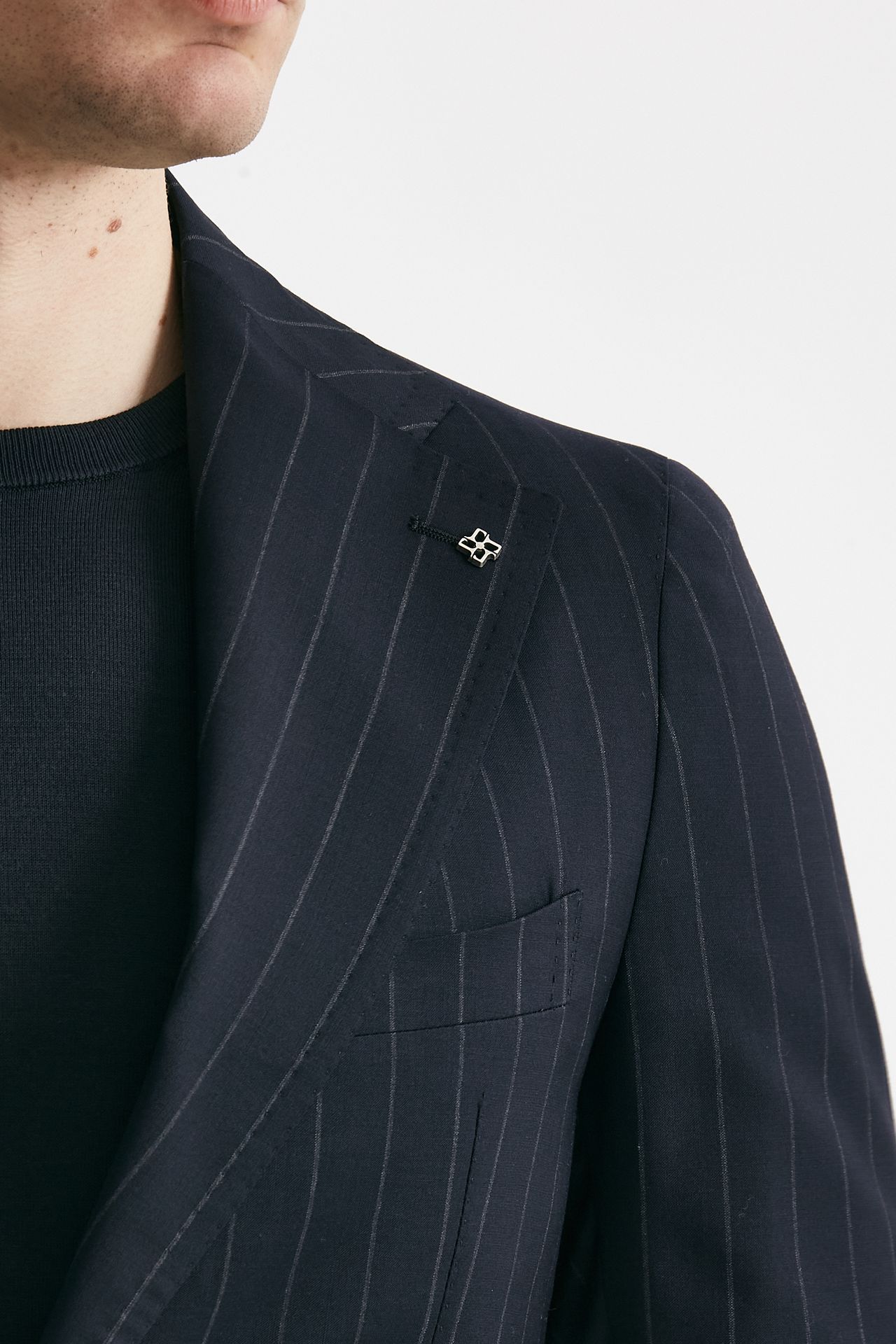 abito monopetto pino lerario gessato blu uomo Tagliatore - 6