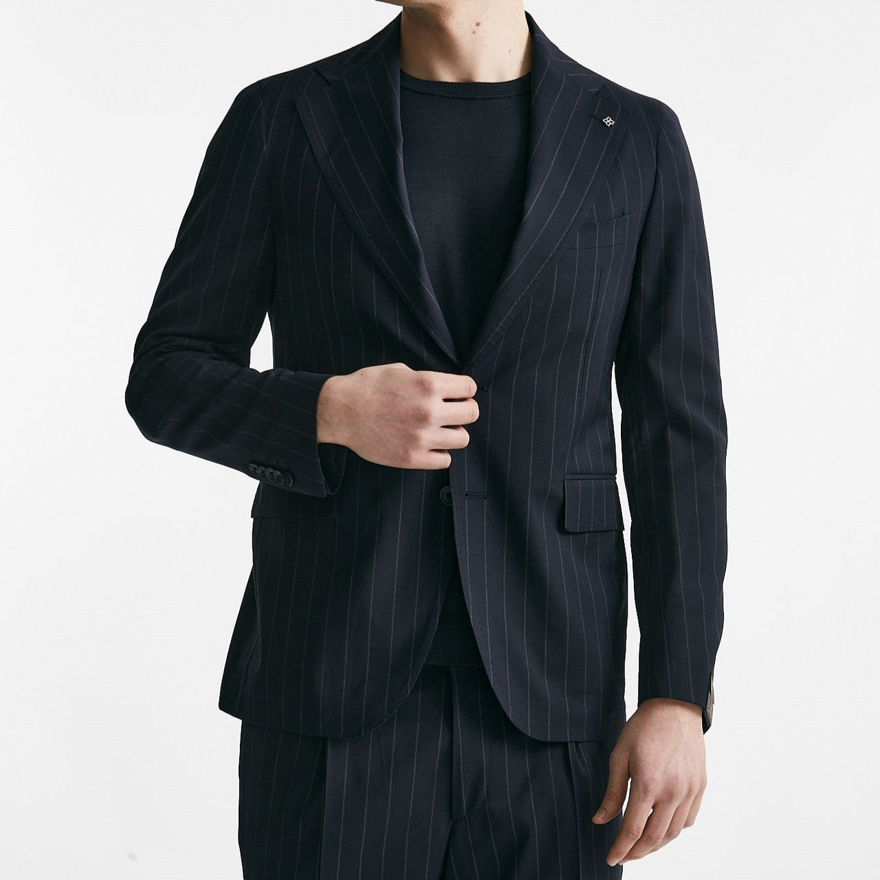 abito monopetto pino lerario gessato blu uomo Tagliatore - 9