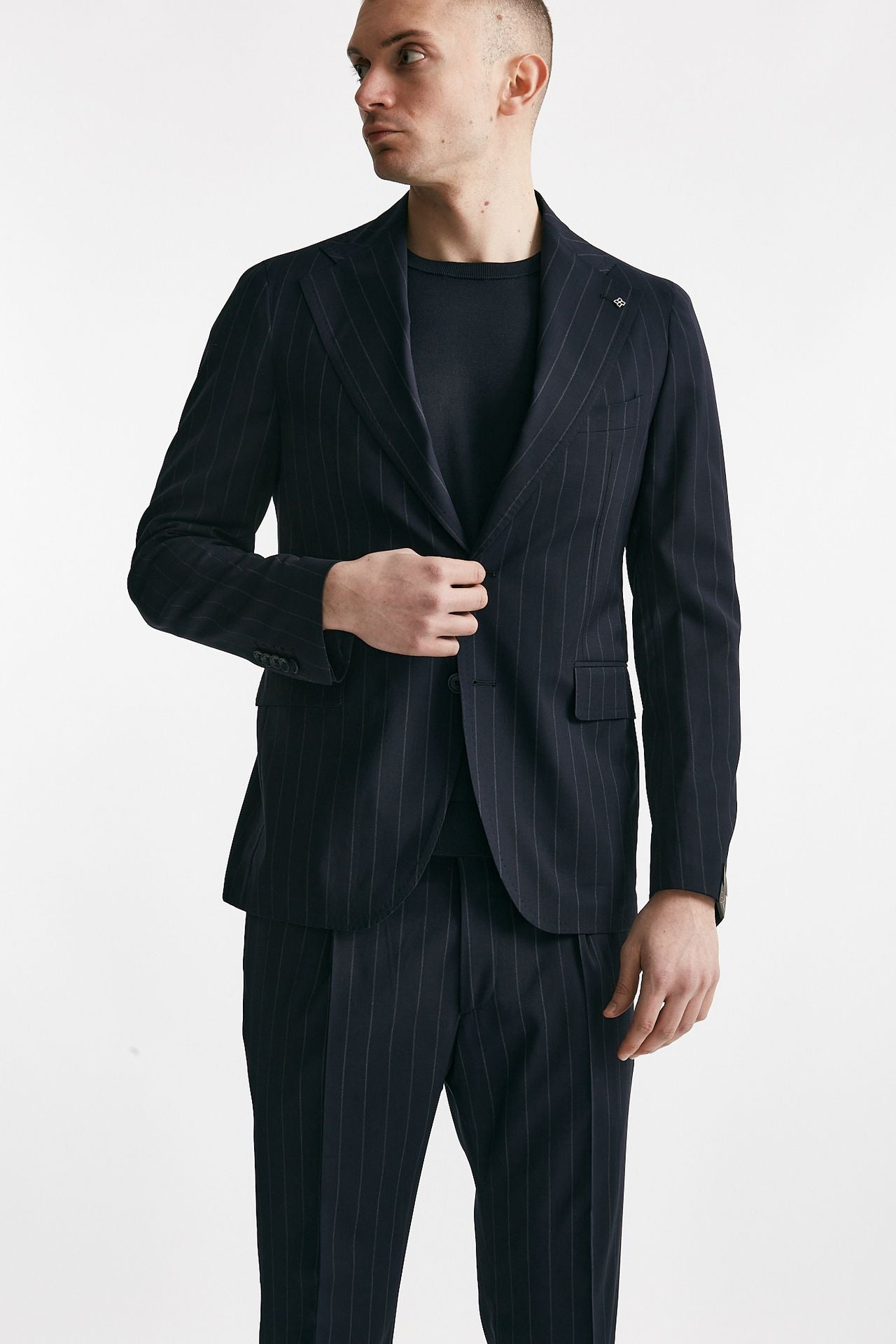 abito monopetto pino lerario gessato blu uomo Tagliatore - 7