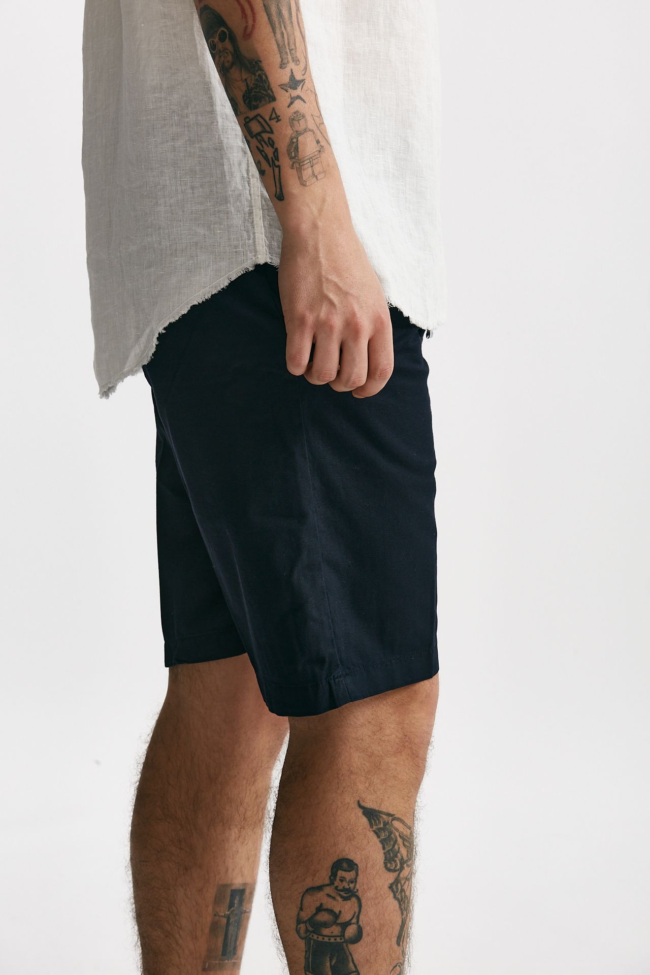 bermuda in cotone e lino stretch blu uomo White sand - 2