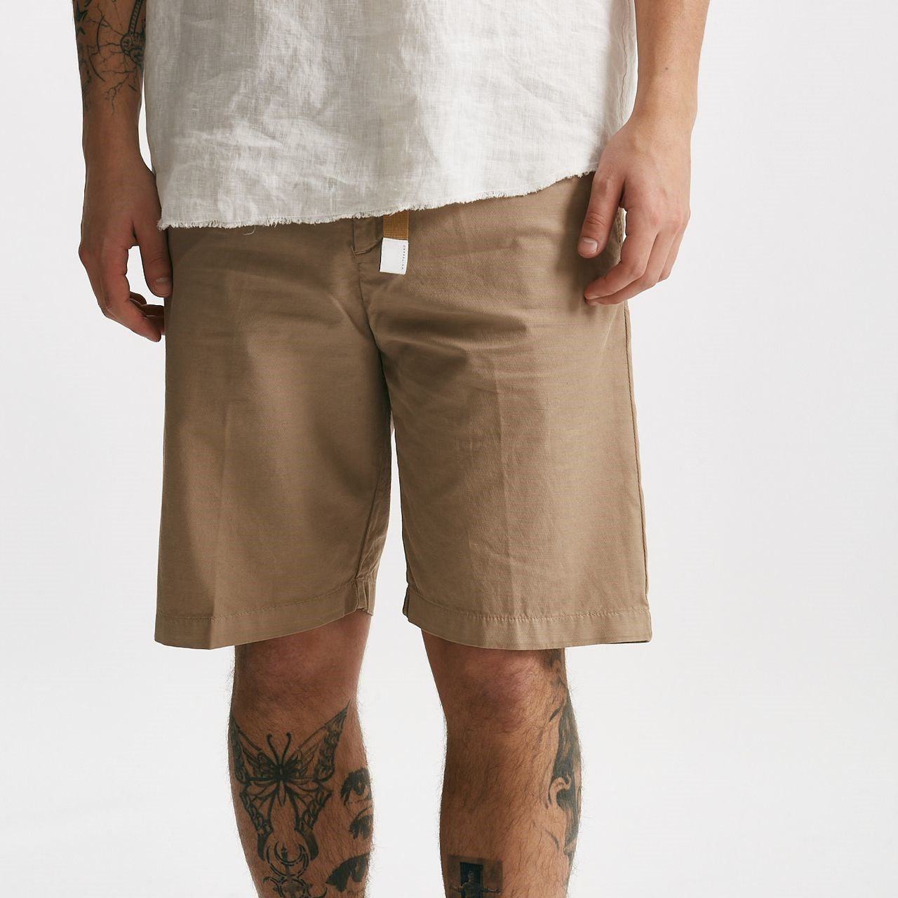 bermuda in cotone e lino stretch beige uomo White sand - 8