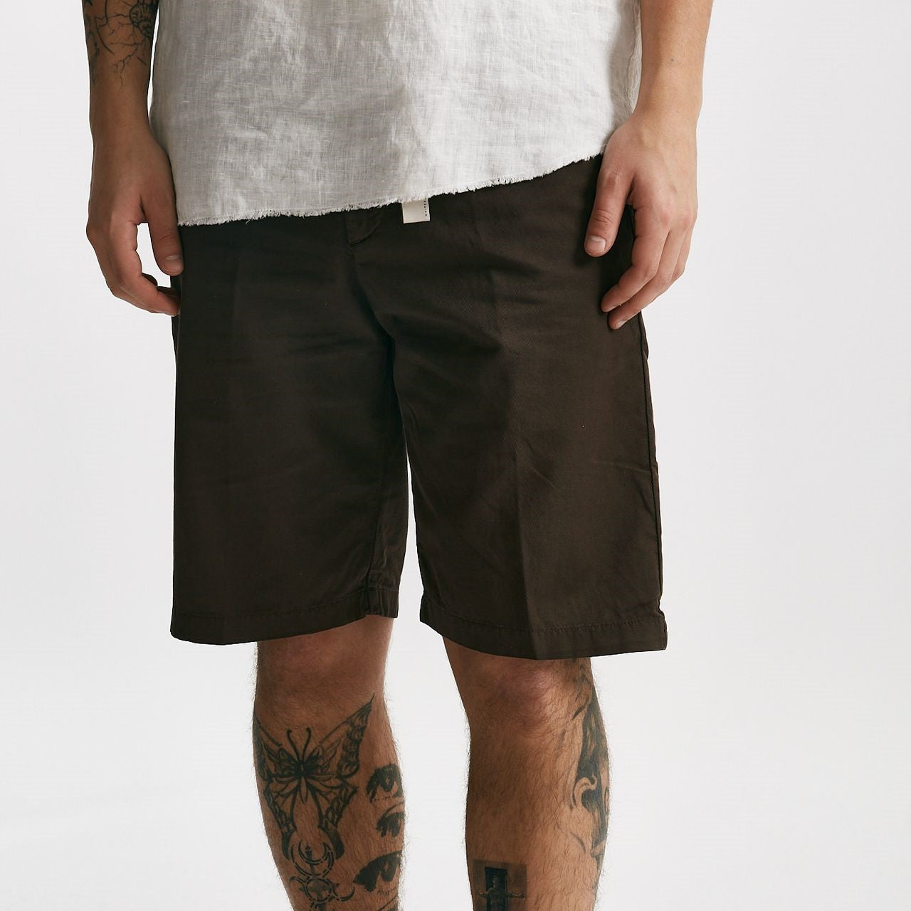 bermuda in cotone e lino stretch marrone uomo White sand - 8