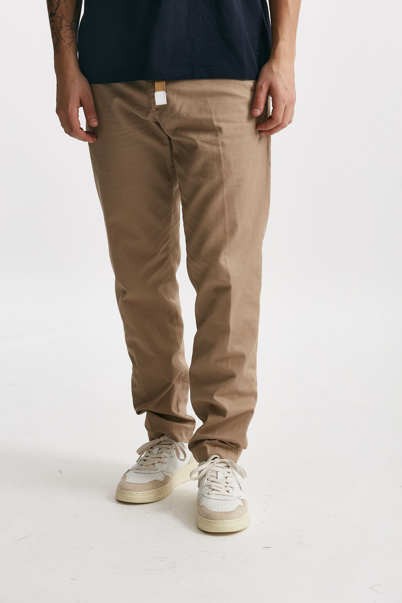 pantalone in cotone e lino stretch beige uomo White sand - 1
