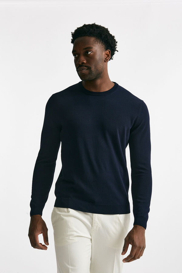 maglia in cotone girocollo blu uomo Zanone