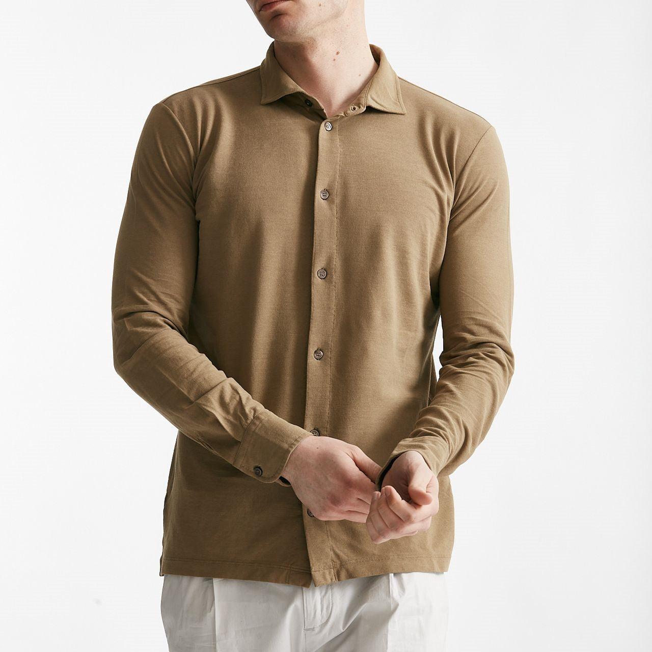 polo camicia in cotone icecotton cammello uomo Zanone - 5
