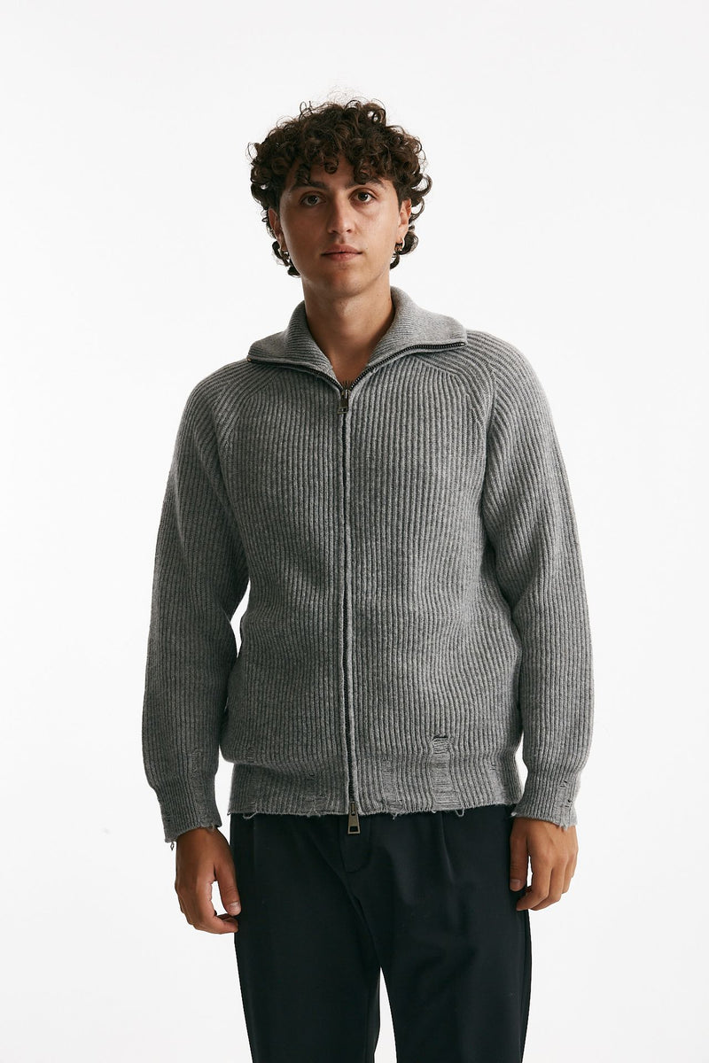 maglia full zip in lana e cashmere grigio uomo Atomo factory - 1
