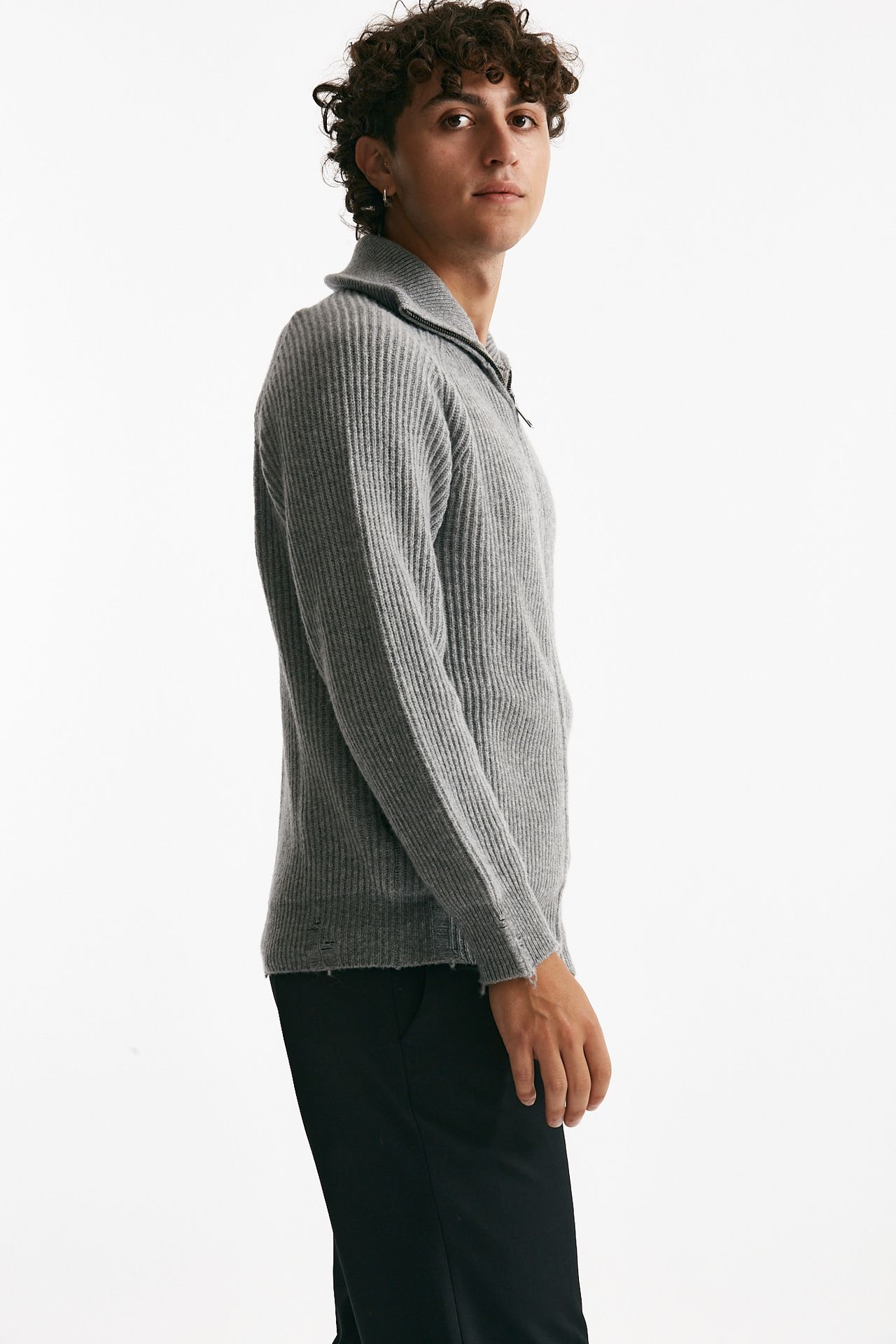 maglia full zip in lana e cashmere grigio uomo Atomo factory - 2