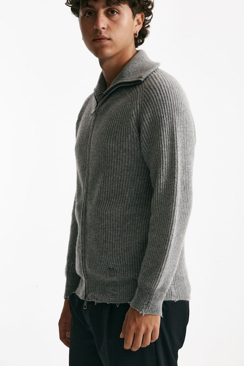 maglia full zip in lana e cashmere grigio uomo Atomo factory - 4