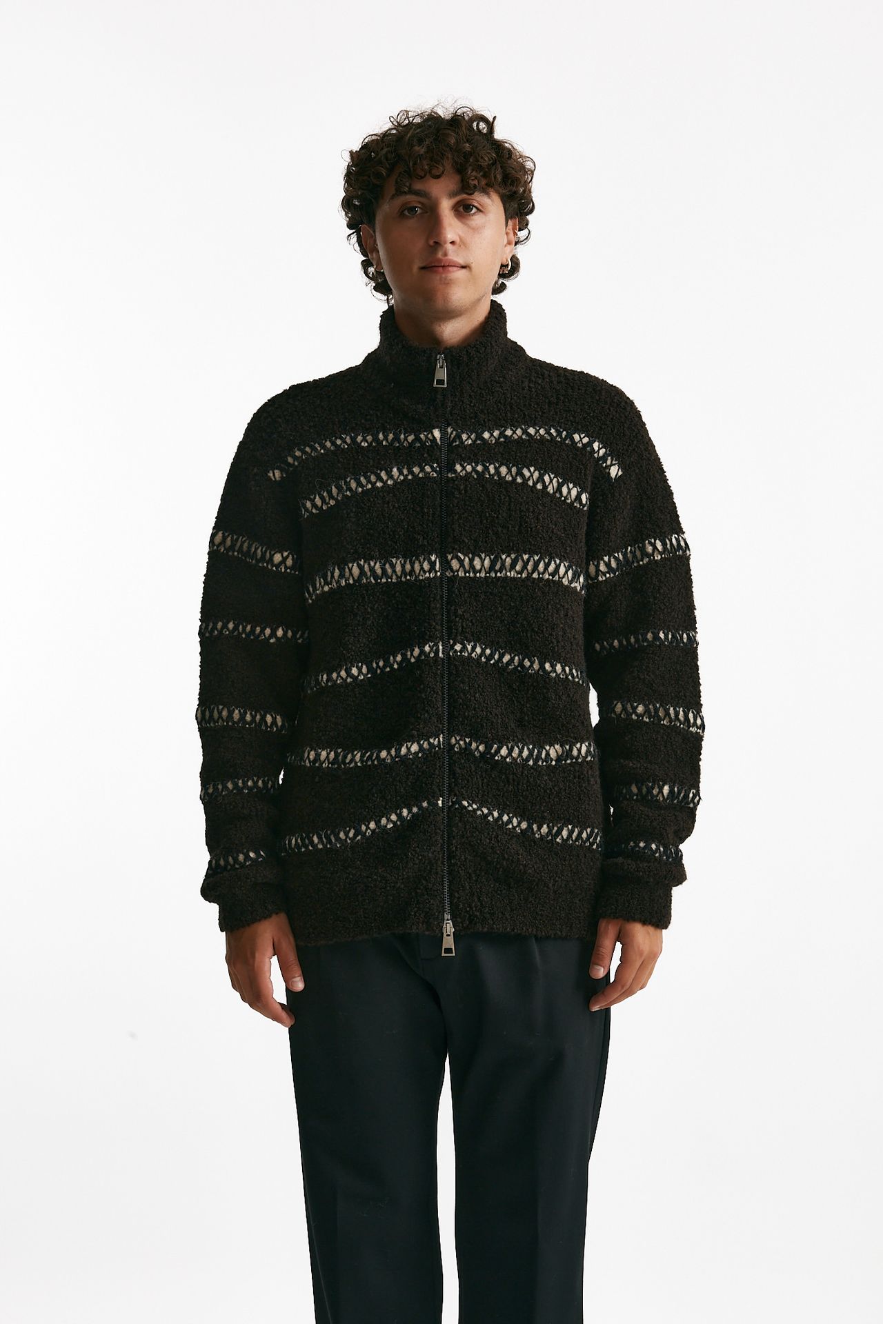 maglia full zip in lana e acrilico stretch marrone uomo Atomo factory - 2