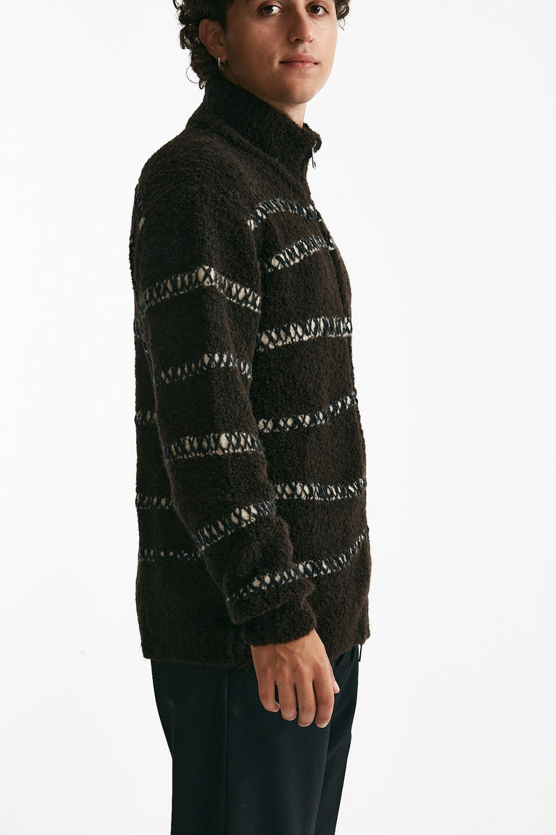 maglia full zip in lana e acrilico stretch marrone uomo Atomo factory - 3