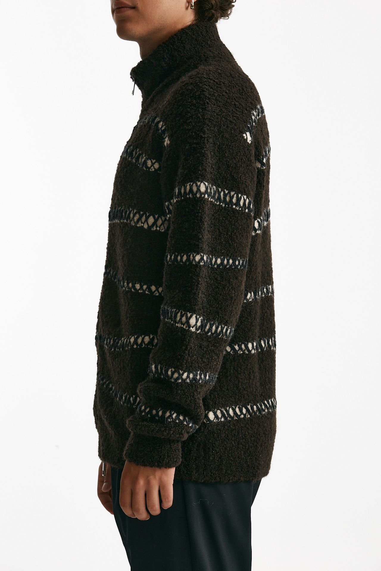 maglia full zip in lana e acrilico stretch marrone uomo Atomo factory - 4