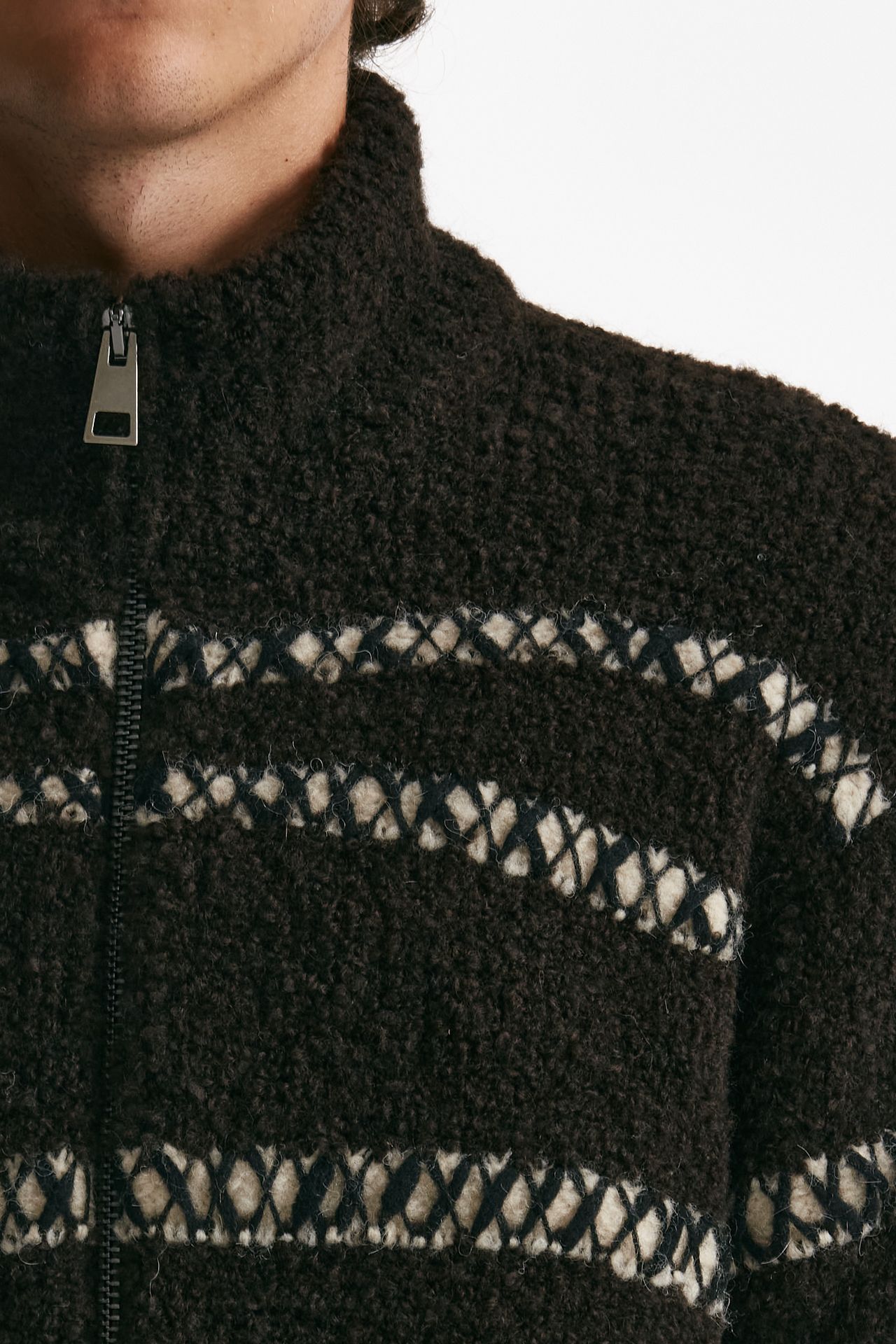 maglia full zip in lana e acrilico stretch marrone uomo Atomo factory - 5