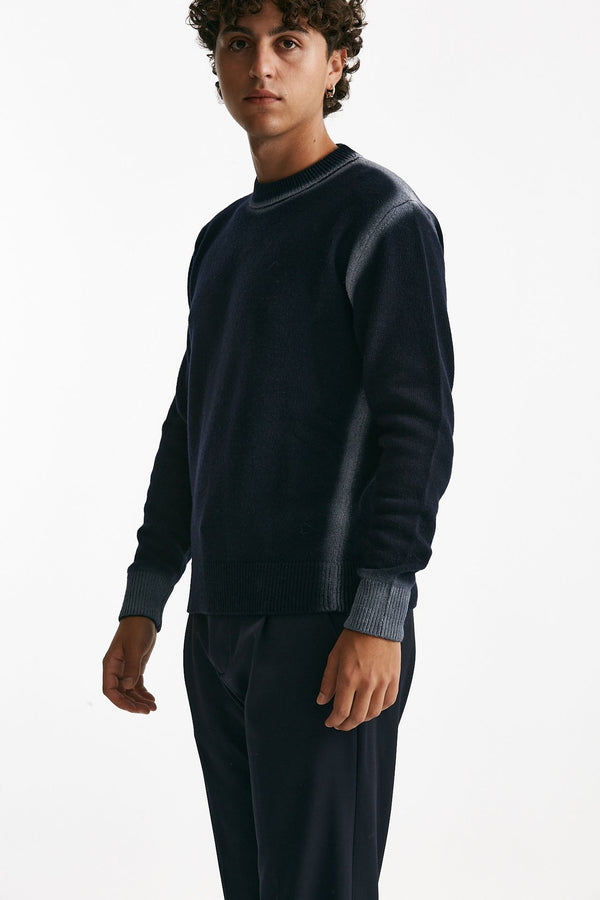 maglia girocollo in lana e polliamide blu uomo Atomo factory