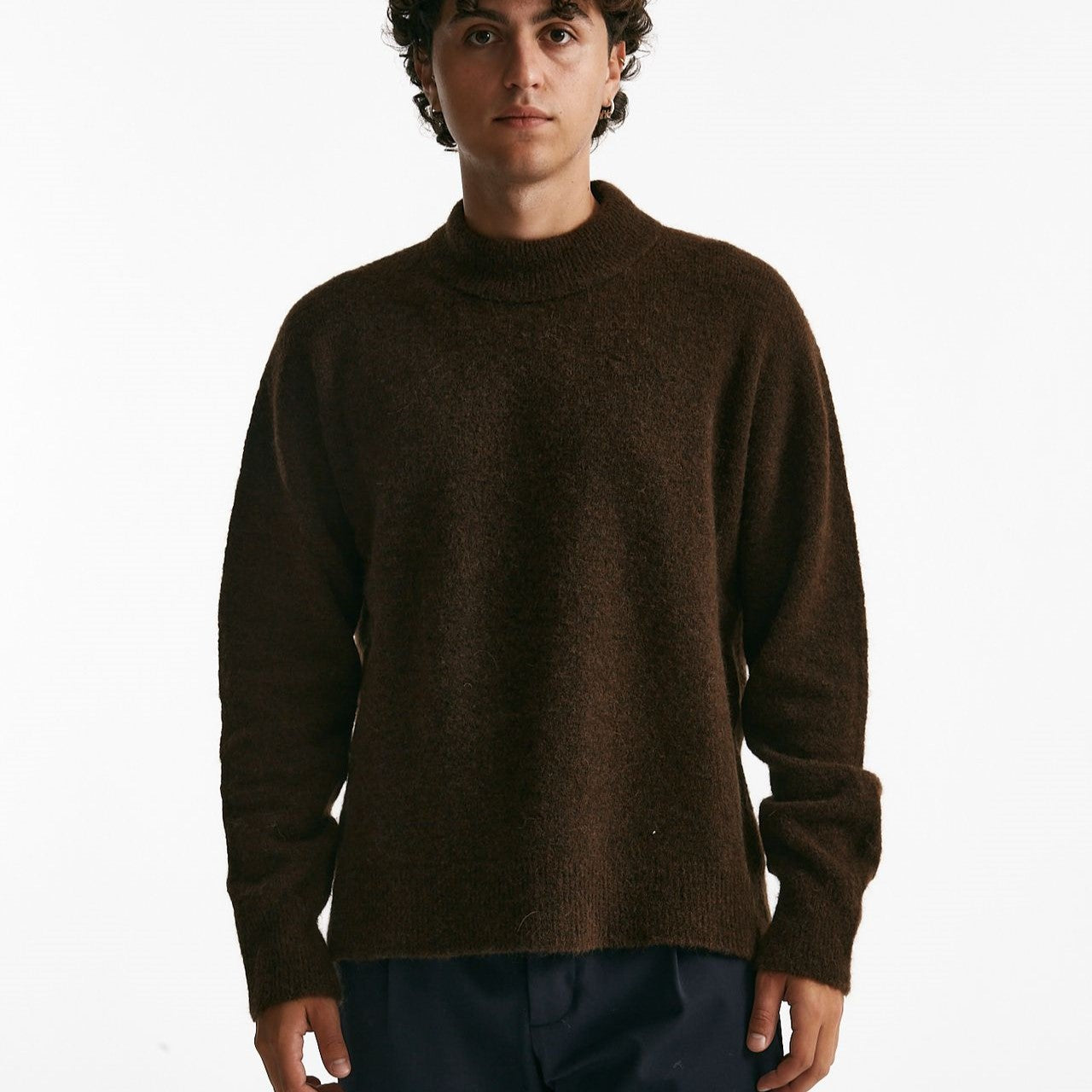 maglia girocollo in lana, polliamide e alpaca marrone uomo Atomo factory - 7