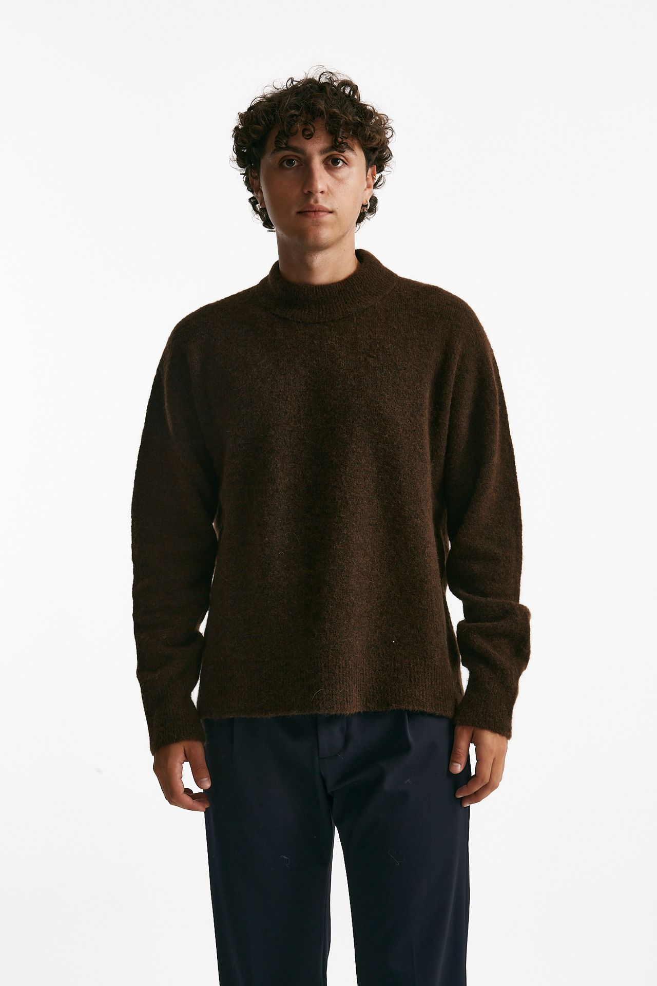 maglia girocollo in lana, polliamide e alpaca marrone uomo Atomo factory - 1