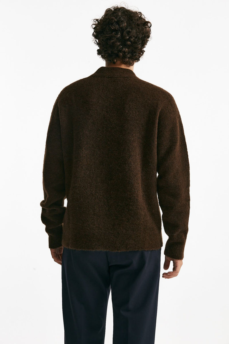 maglia girocollo in lana, polliamide e alpaca marrone uomo Atomo factory - 3