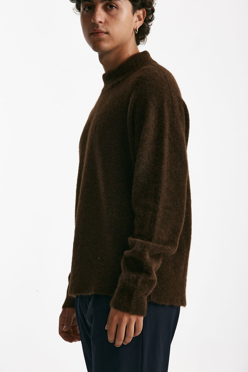 maglia girocollo in lana, polliamide e alpaca marrone uomo Atomo factory - 4