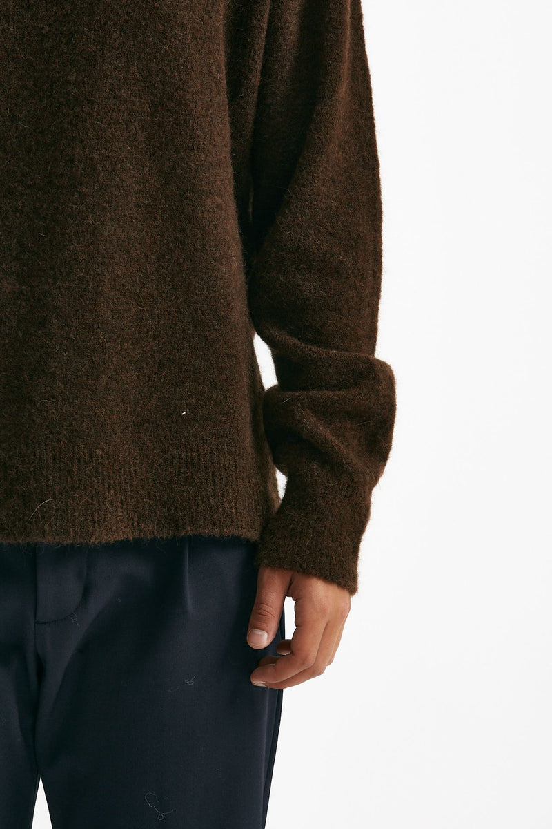 maglia girocollo in lana, polliamide e alpaca marrone uomo Atomo factory - 6