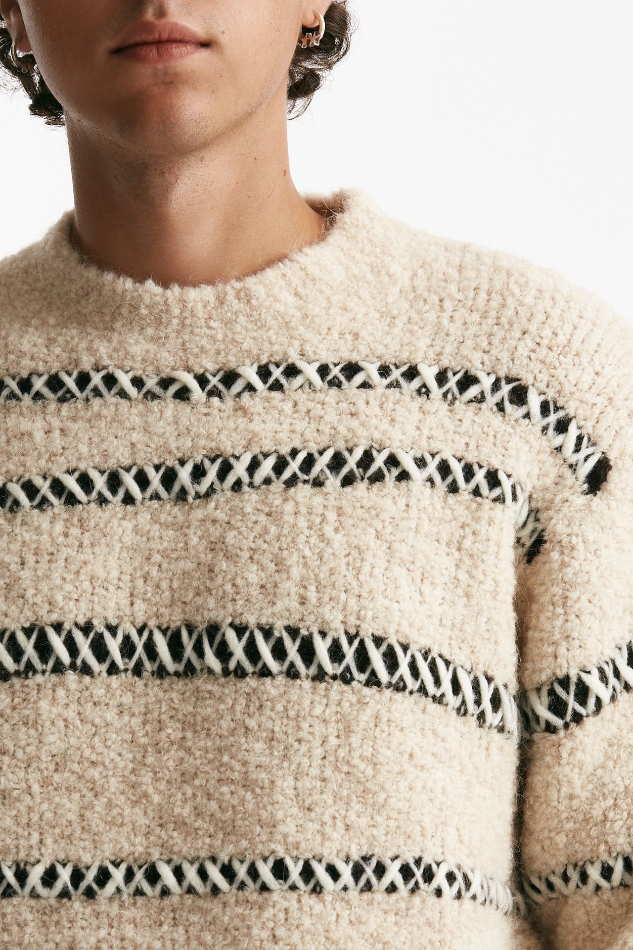 maglia girocollo in lana e acrilico stretch panna uomo Atomo factory - 5