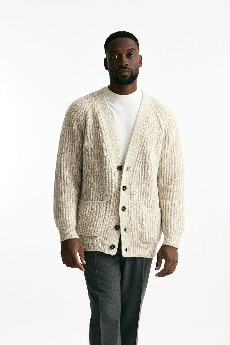 Cardigan in cotone lana e alpaca beige moulinè uomo Atomo factory - 3