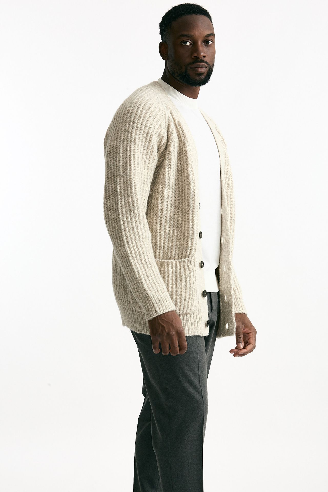 Cardigan in cotone lana e alpaca beige moulinè uomo Atomo factory - 4