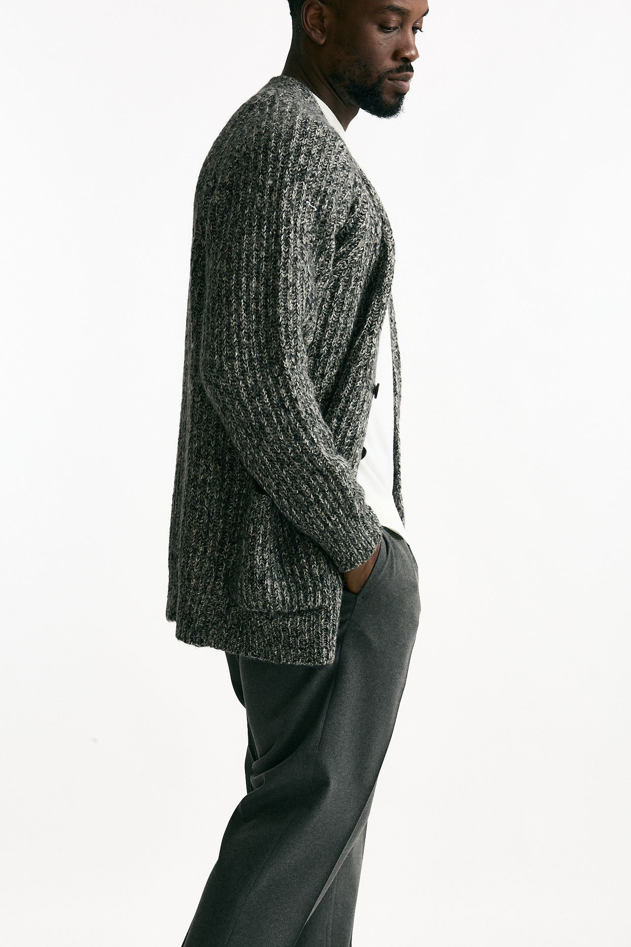 Cardigan in cotone lana e alpaca grigio mouline’ uomo Atomo factory - 4