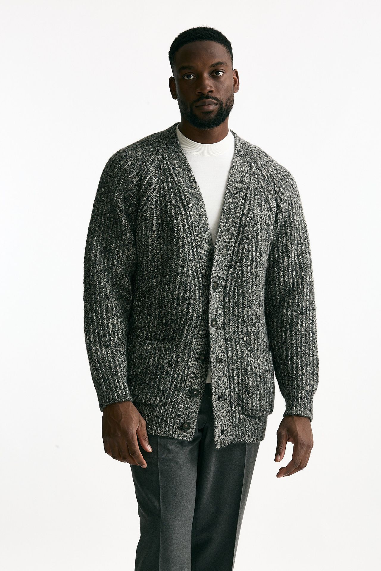 Cardigan in cotone lana e alpaca grigio mouline’ uomo Atomo factory - 6