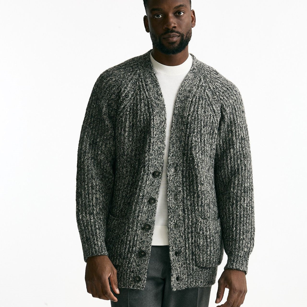 Cardigan in cotone lana e alpaca grigio mouline’ uomo Atomo factory - 9