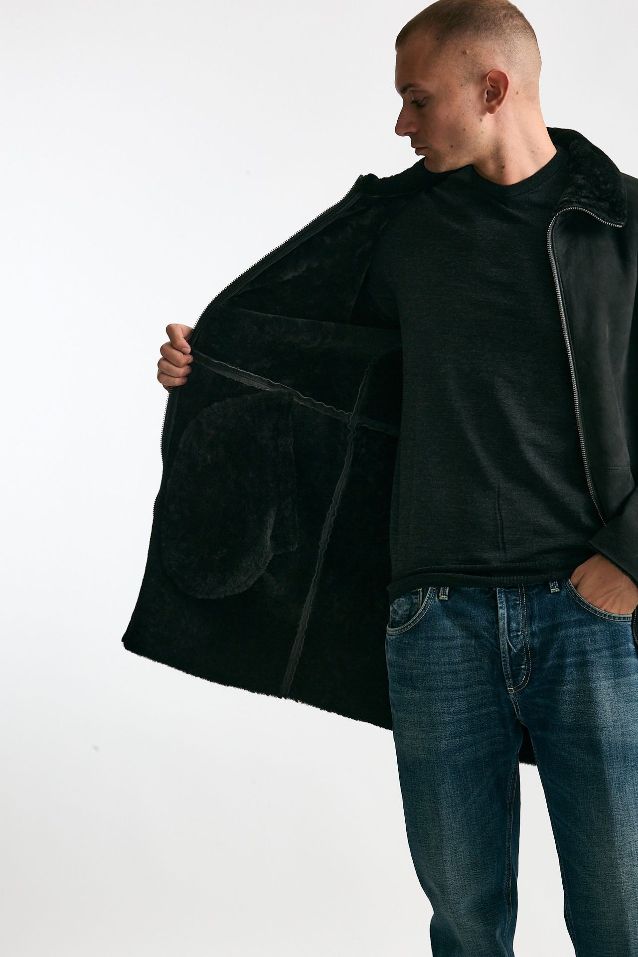 Cappotto in shearling grigio/nero uomo Giorgio brato - 5