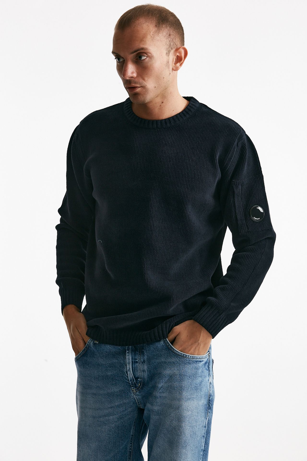 maglia crew neck chenille in ciniglia blu uomo C.p. company - 2