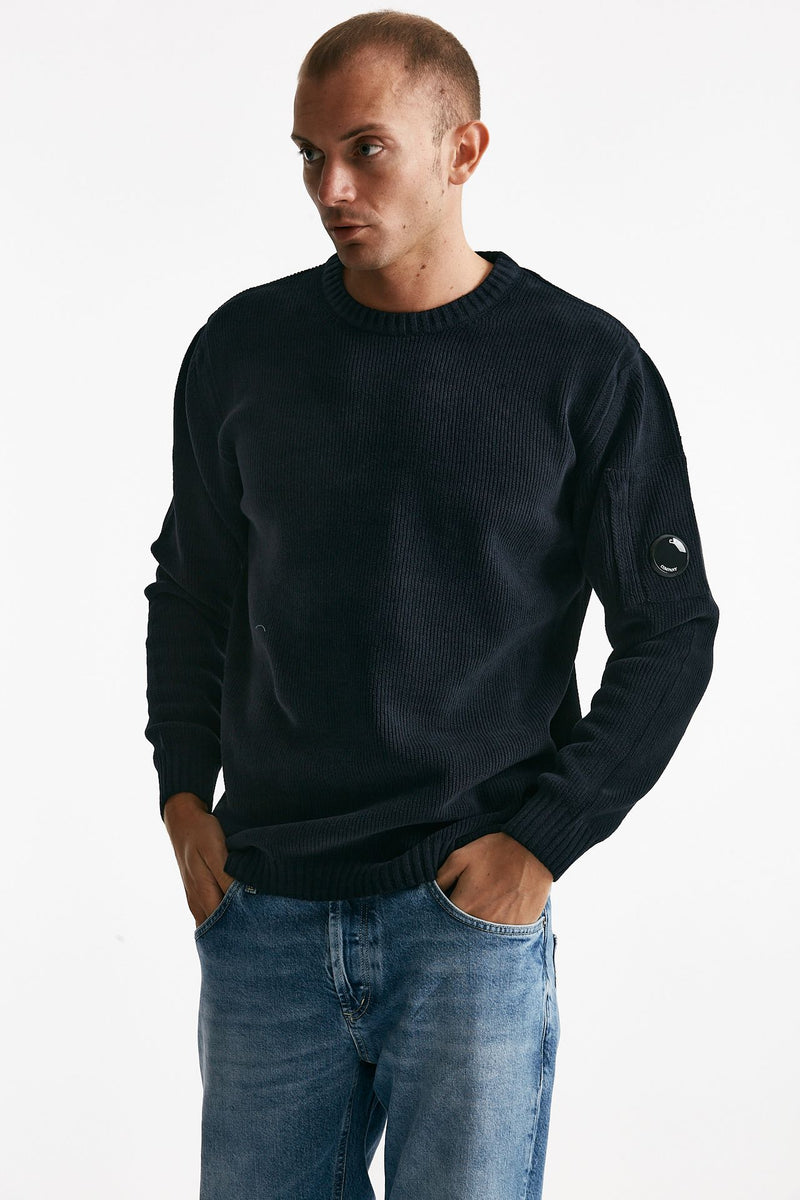 maglia crew neck chenille in ciniglia blu uomo C.p. company - 2