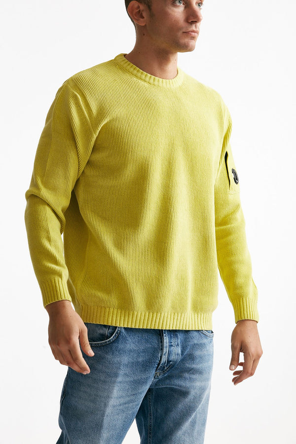 maglia crew neck chenille in ciniglia giallo uomo C.p. company