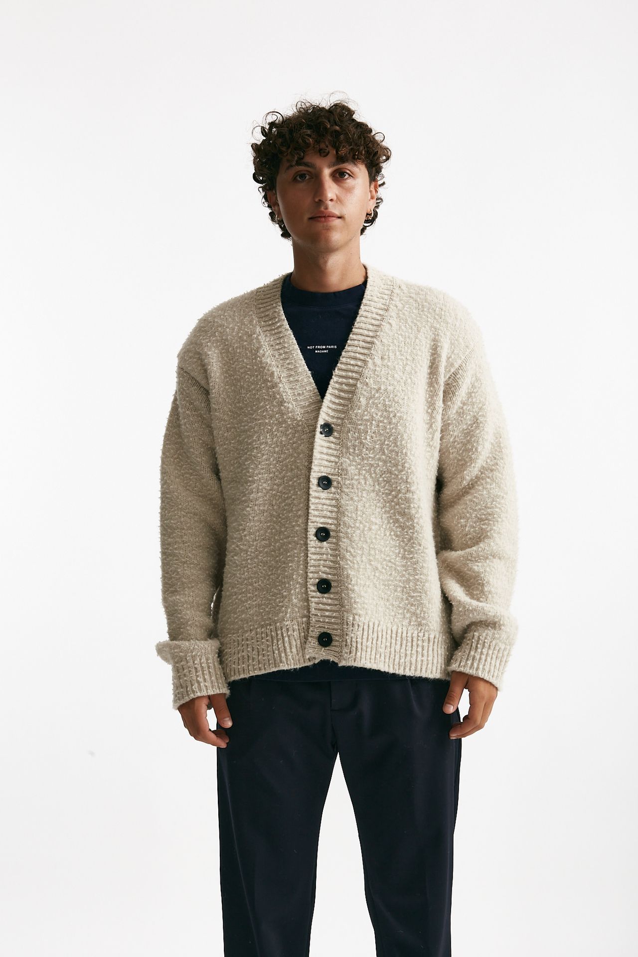 Cardigan in lana e poliamide grigio perla uomo Diana studio - 2